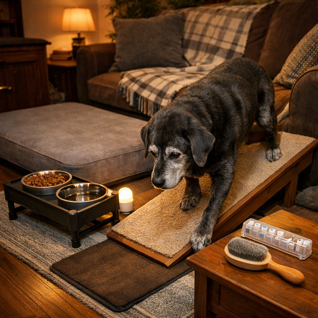 senior dog sanctuary starter kit ramp and orthopedic bed