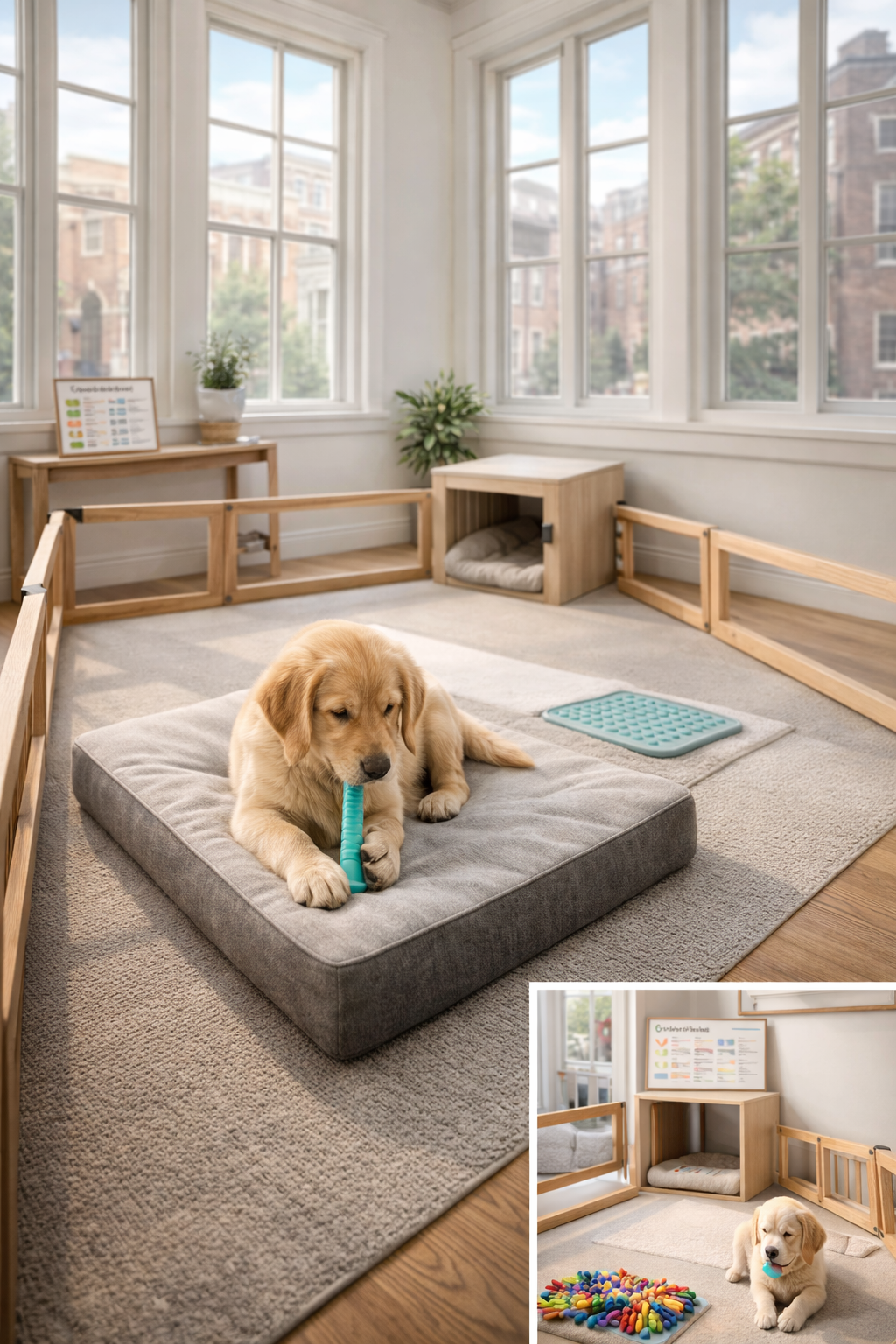 Golden retriever puppy in cozy room