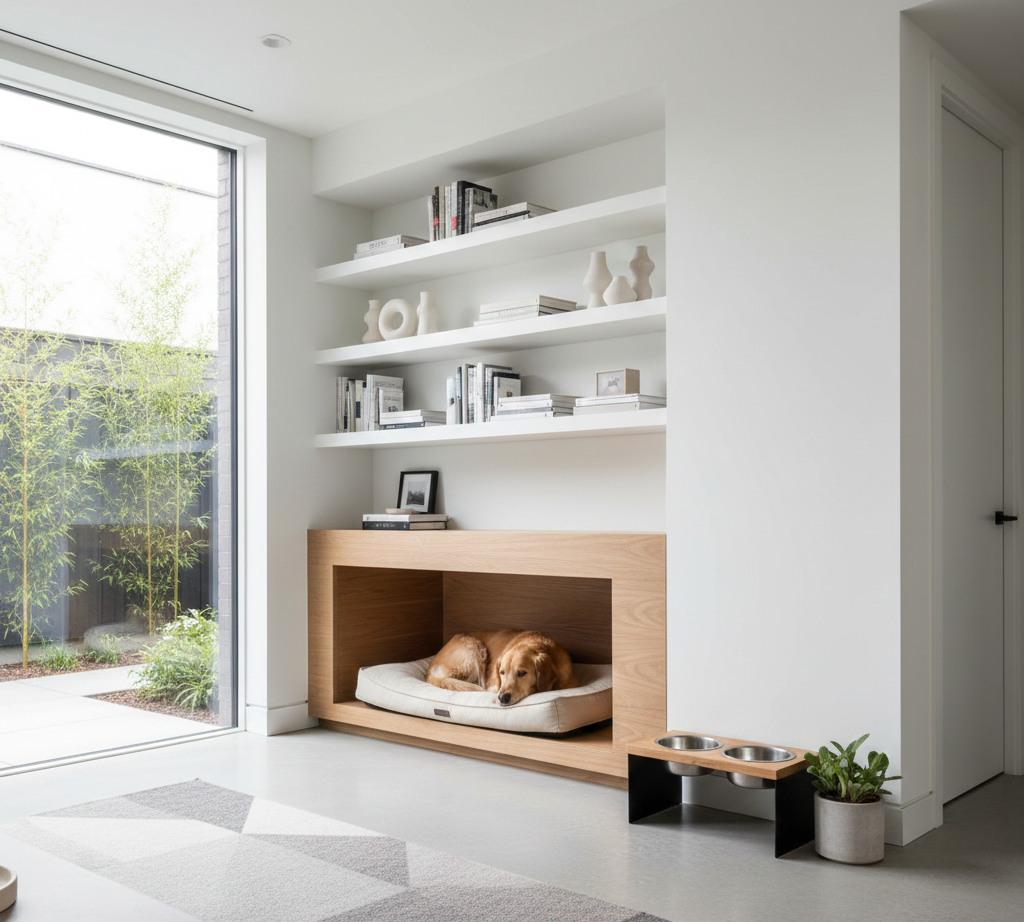 Cozy dog bed in modern interior.