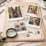 Photos of dogs on a desk