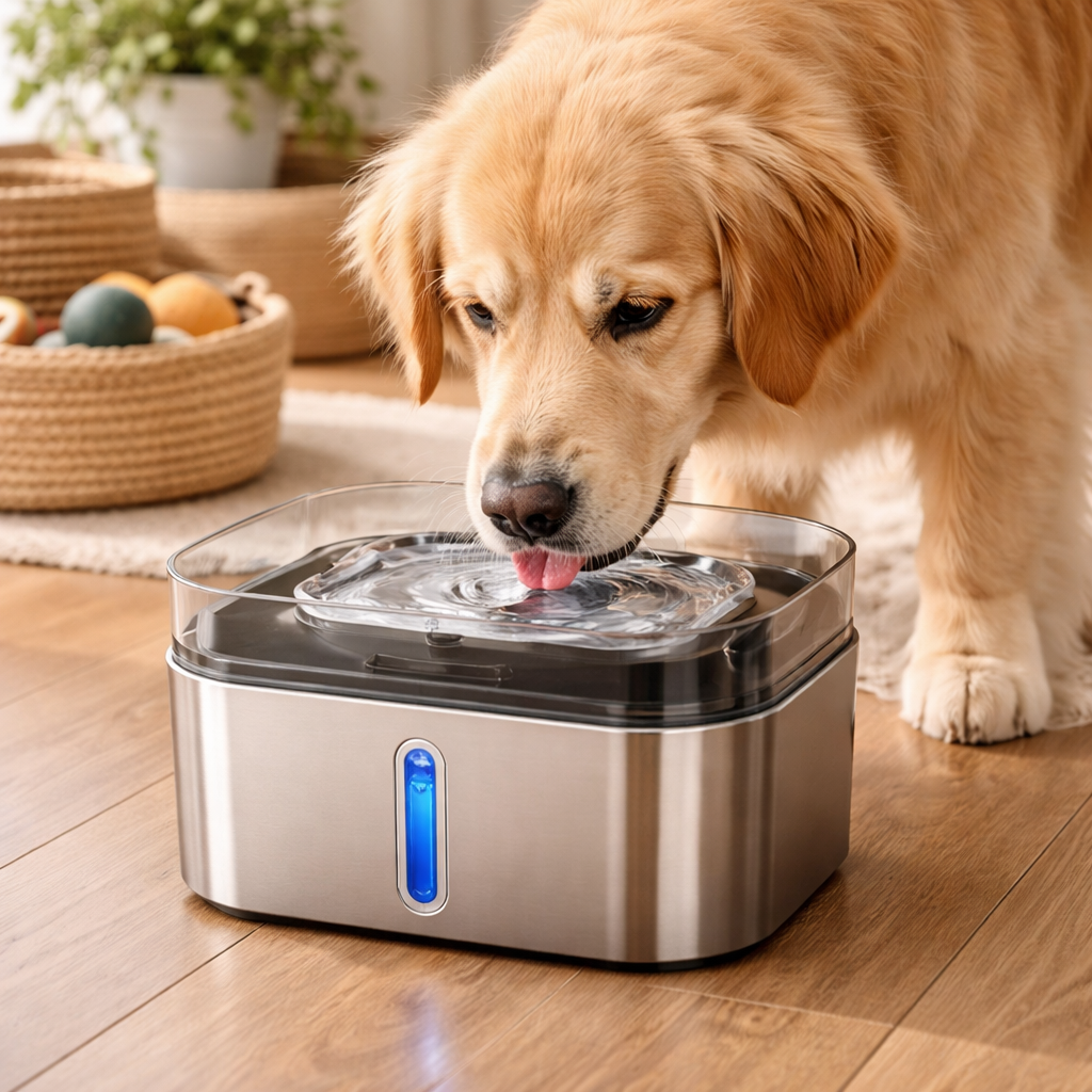 Labrador enjoying a refreshing drink